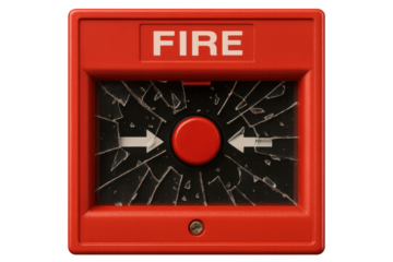 Broken Glass Protecting Fire Alarm Button with Transparent Background
