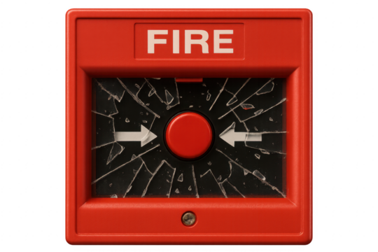Broken Glass Protecting Fire Alarm Button with Transparent Background