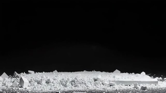 White concrete wall exploding on black background
