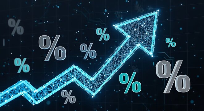 Upward Trend Concept with Luminous Polygonal Arrow and Percent Symbols