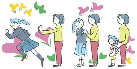 子どもの成長と親子の繋がり　セットのストックイラスト素材	
