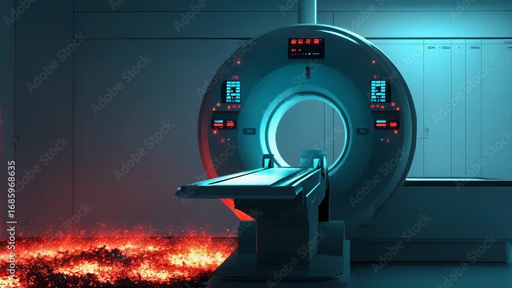Poster magnetic resonance imaging scanner exploding in a laboratory