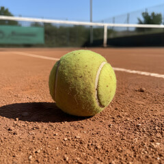 Close up of a Tennis Ball on a Clay Court