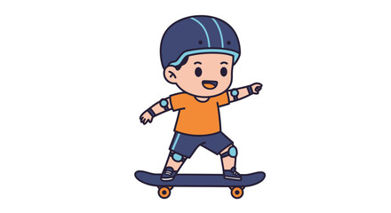 Fototapeta premium Vector Illustration of Cute Chibi Cartoon Boy in Sportswear on Skateboard Isolated on White Background