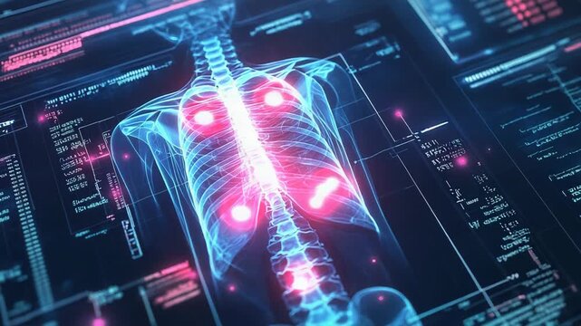 Futuristic medical software analyzing patient lungs for cancer diagnosis
