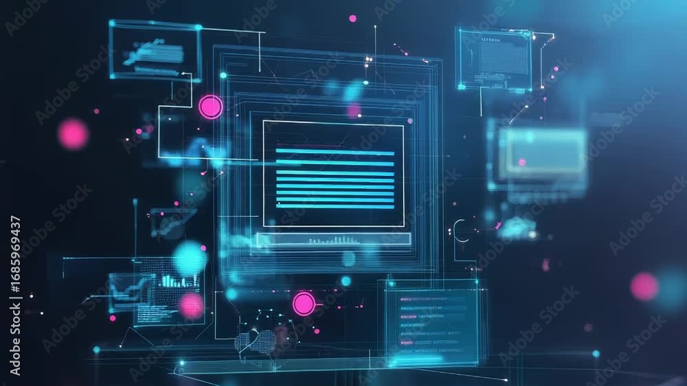 Poster futuristic interface displaying complex data and information in augmented reality