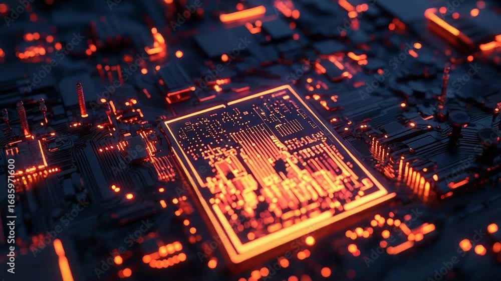 Poster quantum computing processor performing complex calculations with futuristic technology
