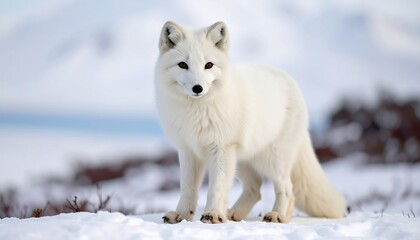 Fototapeta premium Arctic fox in snowy landscape
