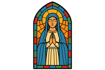 Fototapeta premium The Virgin Mary appears on a stained glass window in a church