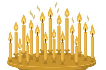 Numerous wax candles burn in the Orthodox church or temple