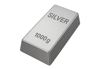 Silver bar ingot weighing one kilogram on transparent background
