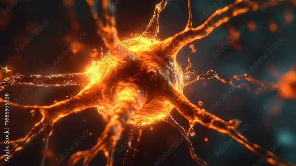 Poster glowing neuron sending signals in the nervous system