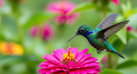 Obraz premium Hummingbird Feeding on a Flower