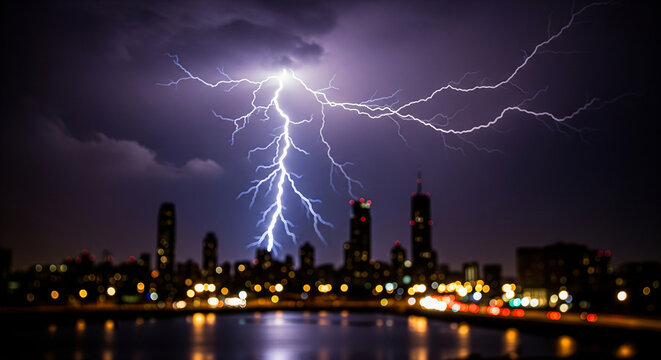 Lightning over City Skyline