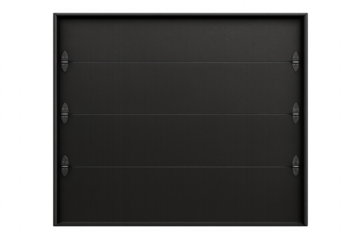 Black automatic sectional garage door on transparent background