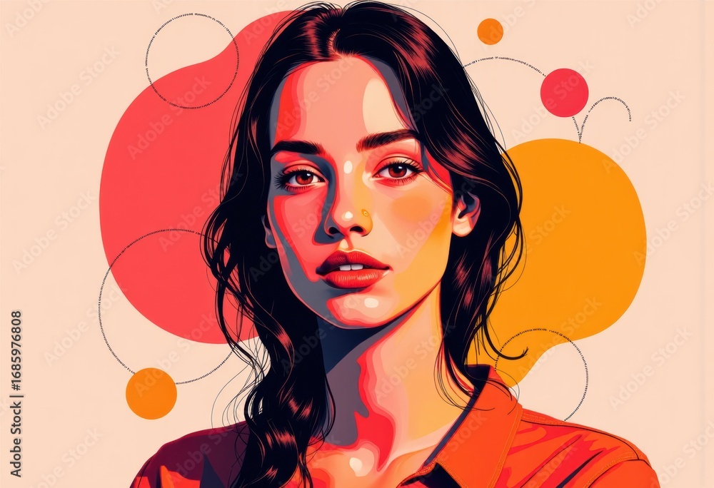 Poster individual with a smooth gradient face and vibrant background circles