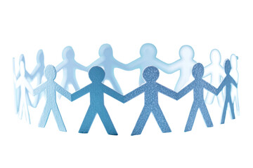 Light-blue paper cut-out figures, joined hands in a circle