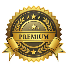 Premium Gold Seal with Laurel Wreath, Stars and Ribbon Banner.