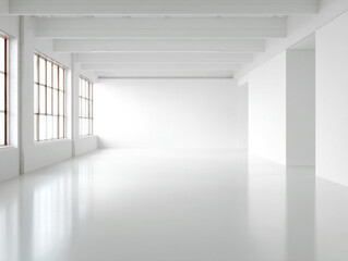 Fototapeta premium Empty modern gallery space with large windows and natural light 