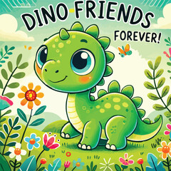 Dino Friends Forever Cute Design Dinosaur Dinosaurs Cute Child Children Colourful Vector Jurassic Print Design © Karena McWhirter