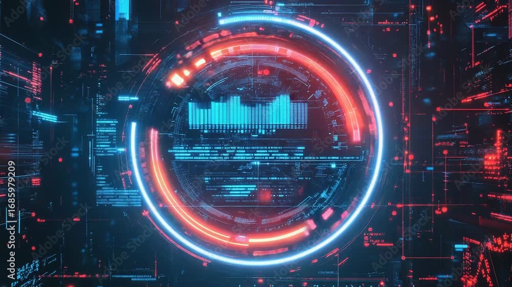 Poster futuristic hud showing data analysis with glowing circles and digital information flow