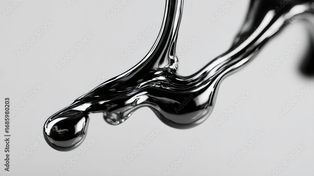 Aufkleber flowing black viscous liquid forming abstract shapes on a light background. concept of movement and 