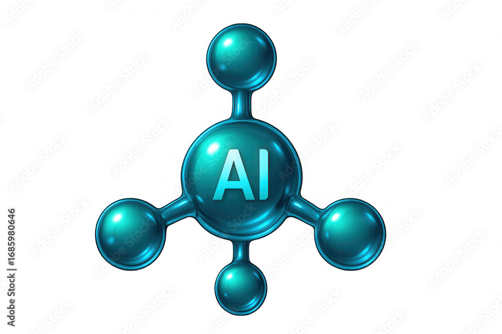 Poster blue spheres connecting to form the ai symbol for artificial intelligence, isolated on a transparent