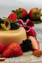 Gourmet Flan with a Fresh Fruit Garnish