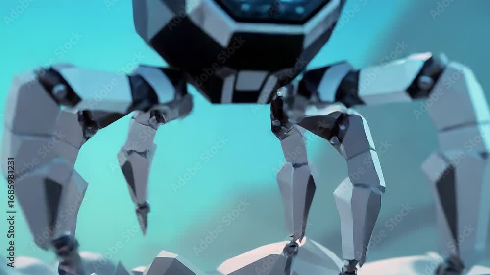 Poster futuristic robot exploring alien planet landscape with advanced technology