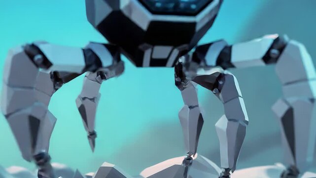 Futuristic robot exploring alien planet landscape with advanced technology
