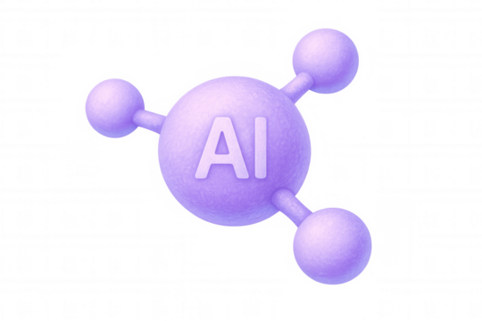 Purple 3d ai molecule model with a transparent background, showcasing a futuristic design element for technology and science concepts - Powered by Adobe