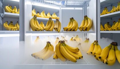Refrigerated bananas in a climate-controlled display