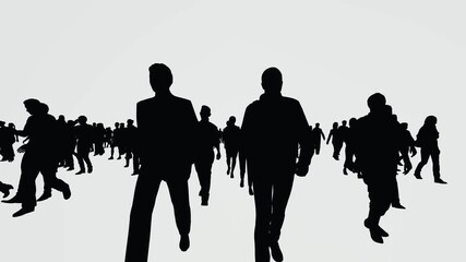 Silhouettes of people walking in a line green screen animated chromakey background depth creative design layers motion elements style emotion movement cartoonish expression colorful