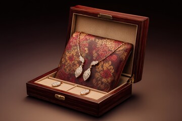 Elegant jewelry presented in a luxurious wooden box with a silk lining