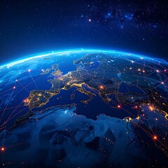 Obraz premium European continent with illuminated cities and global network