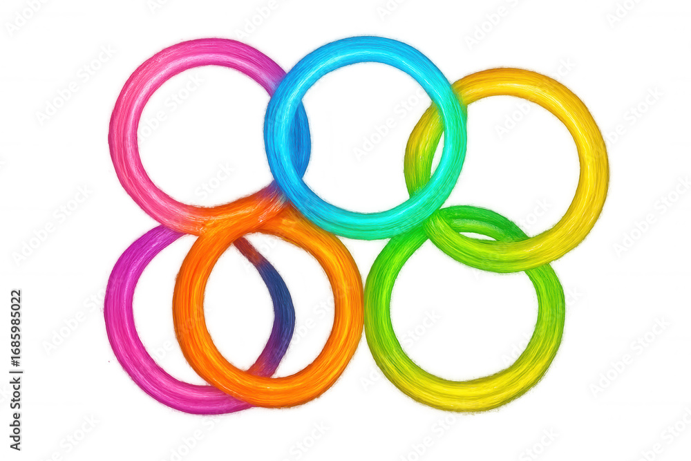 Poster colorful rings interlocked together creating a vibrant chain against a transparent background, symbo