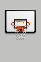 Close-up of a basketball hoop with net and backboard mounted on a wall, emphasizing sports equipment for basketball game or practice setting