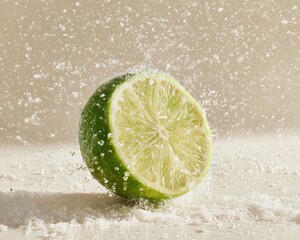 Fresh Lime Halved with Sugar Crystals Falling Around it