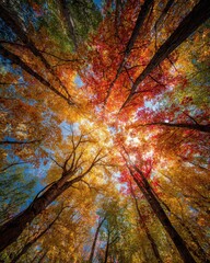 Vibrant Autumn Canopy A Mesmerizing View Looking Up Through Colorful Fall Foliage