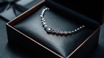 Elegant diamond necklace in an open jewelry box, a symbol of luxury and celebration