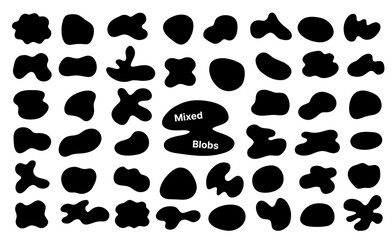 Mixed blob shapes. Black boho silhouettes vector illustration. Smooth abstract clipart collection.