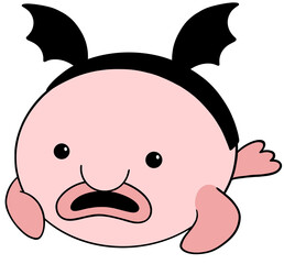 Kawaii cartoon Blobfish wearing bat wings headband in Halloween theme