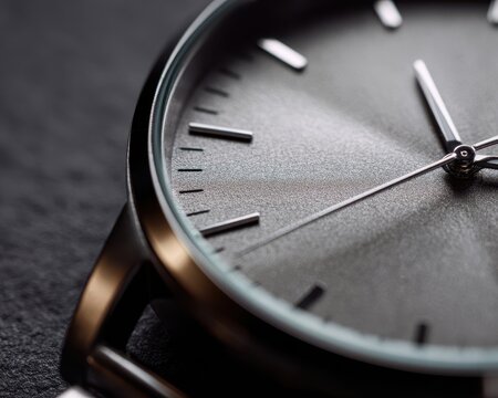 Close-up of a minimalist analog watch face with clean lines and elegant design