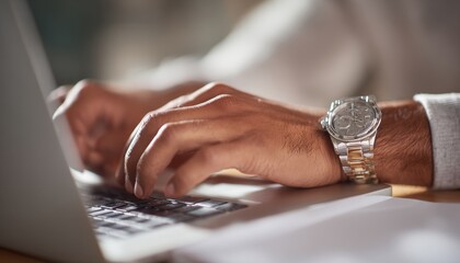 Close up of a person's hands typing on a laptop keyboard