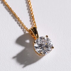 Close-up of a Brilliant Diamond Pendant Necklace on a Gold Chain
