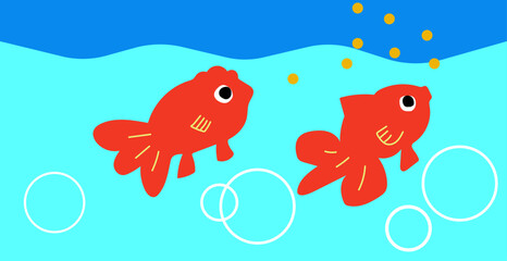 Fototapeta premium 金魚に餌やりしているイラスト