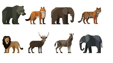 Naklejka premium Diverse Wild Animal Collection Isolated on White Background.