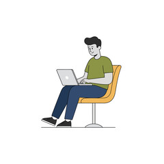 Vector of man using laptop while sitting on an orange chair