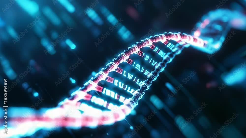 Leinwandbilder digital dna chain rotating with binary code in the background