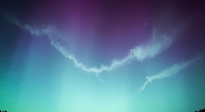 Ethereal aurora borealis display across a twilight sky, vibrant teal and purple hues.